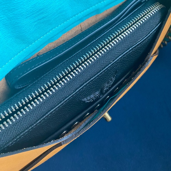 Erika Lynn handmade cowhide leather clutch crossbody bag beige turquoise rare - Picture 9 of 9